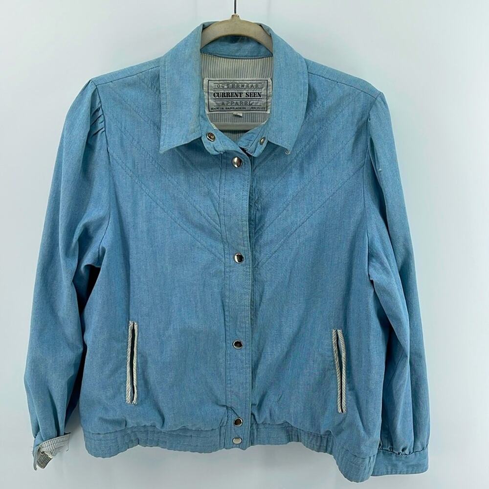 Vintage Current Seen chevron yoke snap up chambray comber style denim jacket L